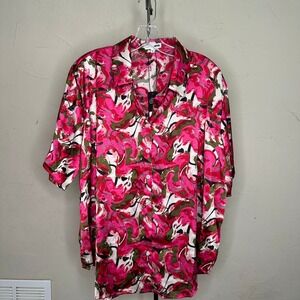 Fashion Nova Ava Abstract Shirt Fuchsia Combo  Button Down 1X